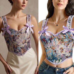 Scarlet Darkness Floral Corset Top Fairycore Renaissance Lace-Up US 10